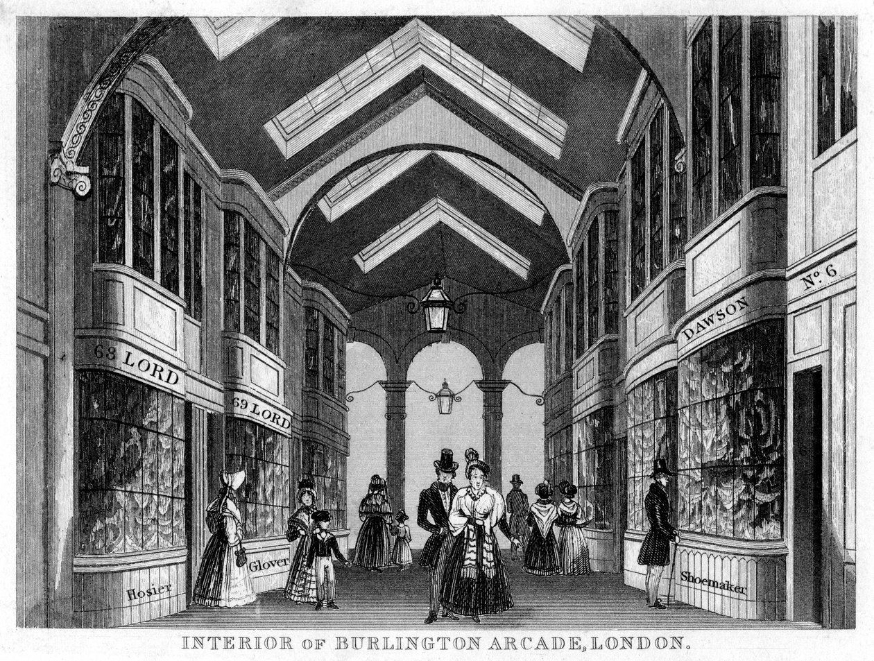 Innenansicht der Burlington Arcade, Westminster, London, 19. Jahrhundert von Unbekannt