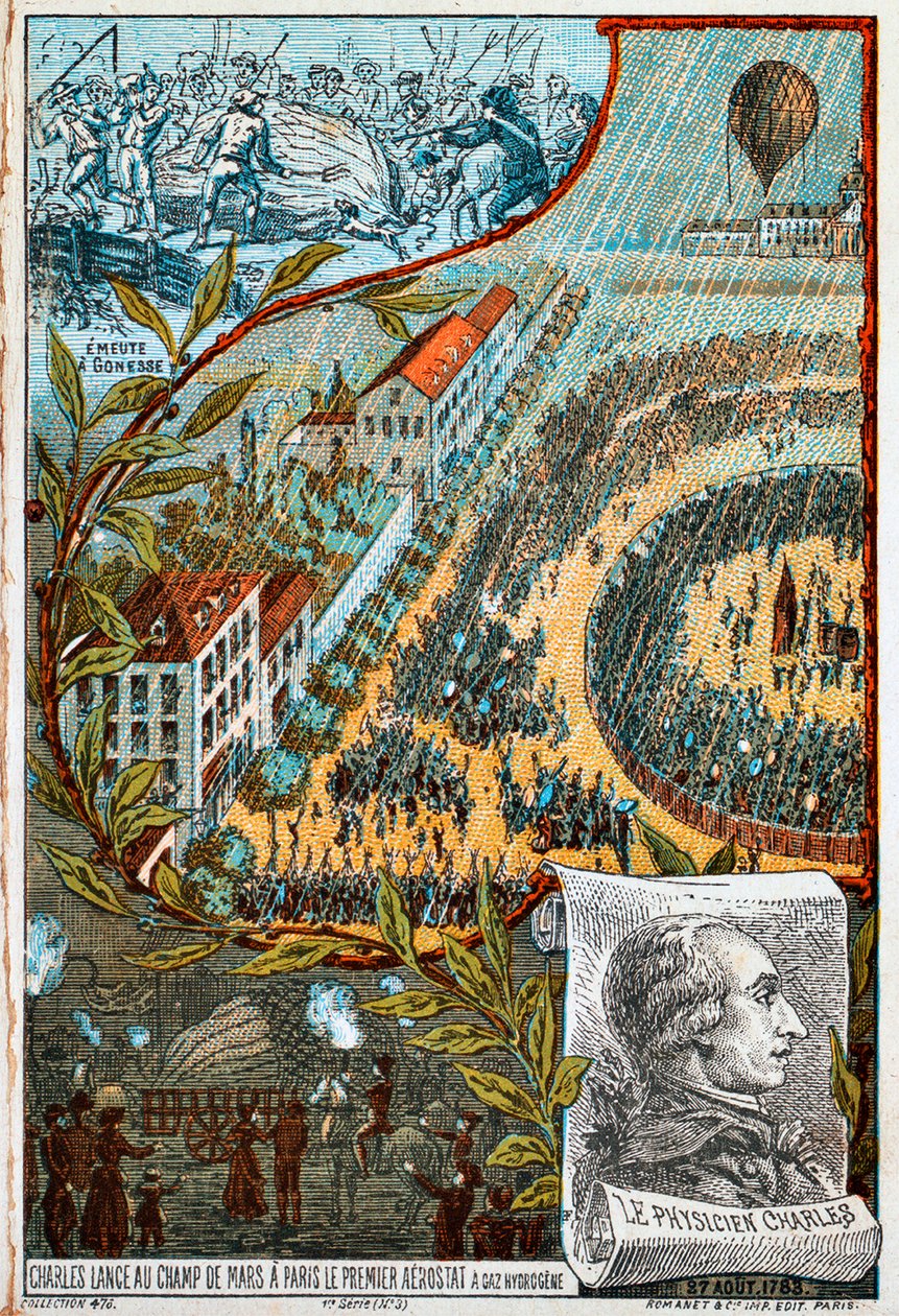 Jacques Charles startet seinen ersten Aerostat vom Champ de Mars, Paris, 1783, 1890er Jahre von Unbekannt