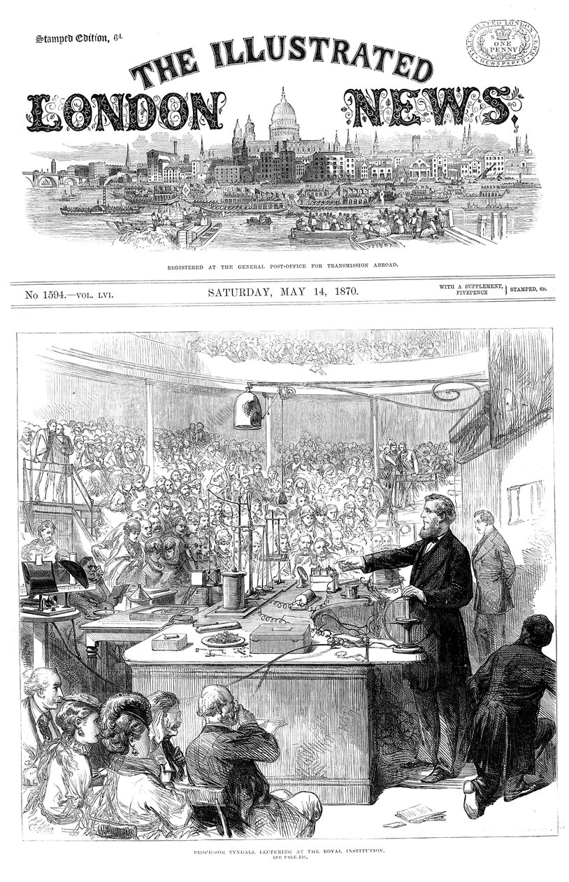 John Tyndall hält einen Vortrag über Elektromagnetismus an der Royal Institution, London, Mai 1870 von Unbekannt