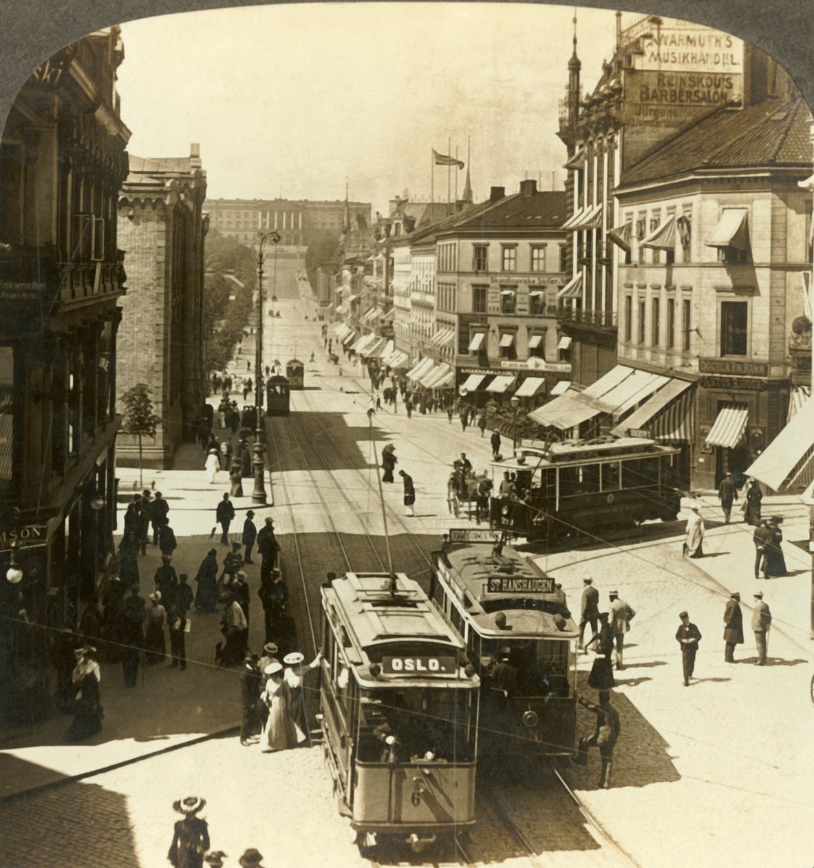 Karl-Johan-Straße, W.N.W. zum Königspalast, Christiania, Norwegen, ca. 1905 von Unbekannt