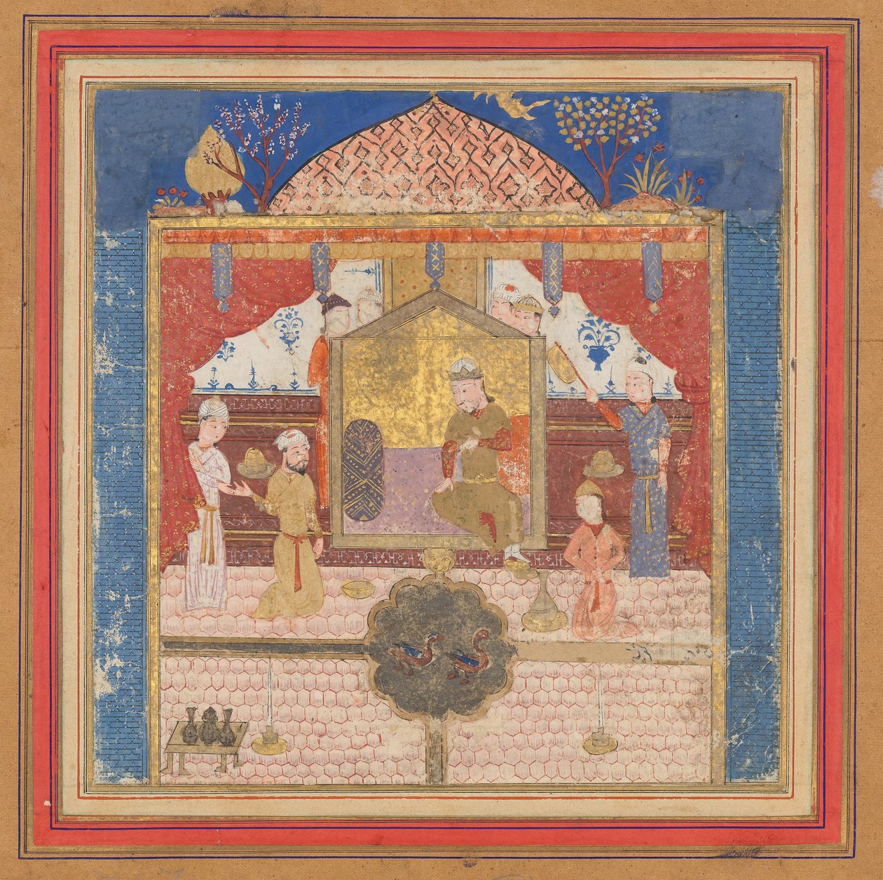 Khusrau Parviz vor seinem Vater Hurmuzd, Folio aus einem Shahnama von Unbekannt