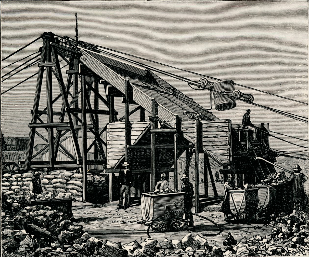 Kimbereley-Diamantenmine: Apparat zum Heben der diamantführenden Erde, 1896 von Unbekannt