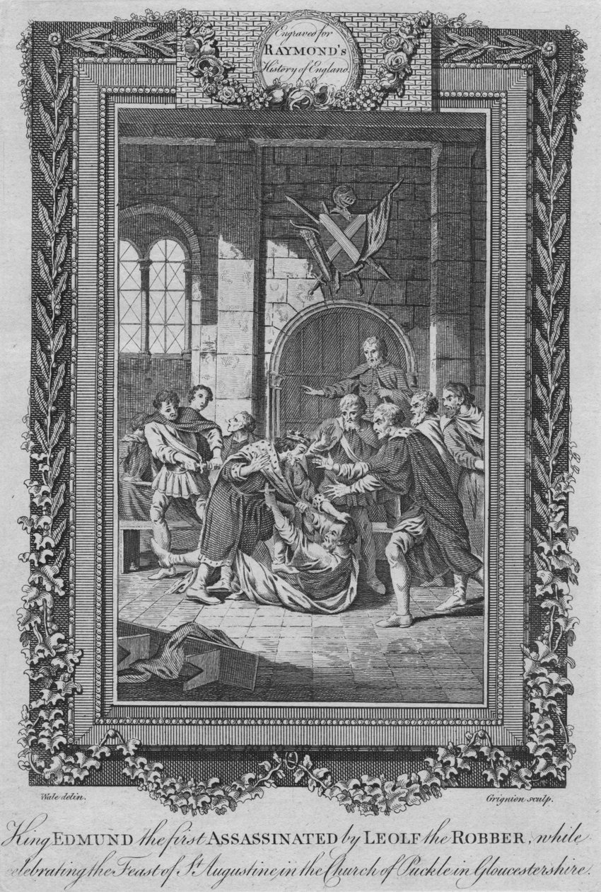König Edmund der Erste, ermordet von Leolf dem Räuber, ca. 1787 von Unbekannt