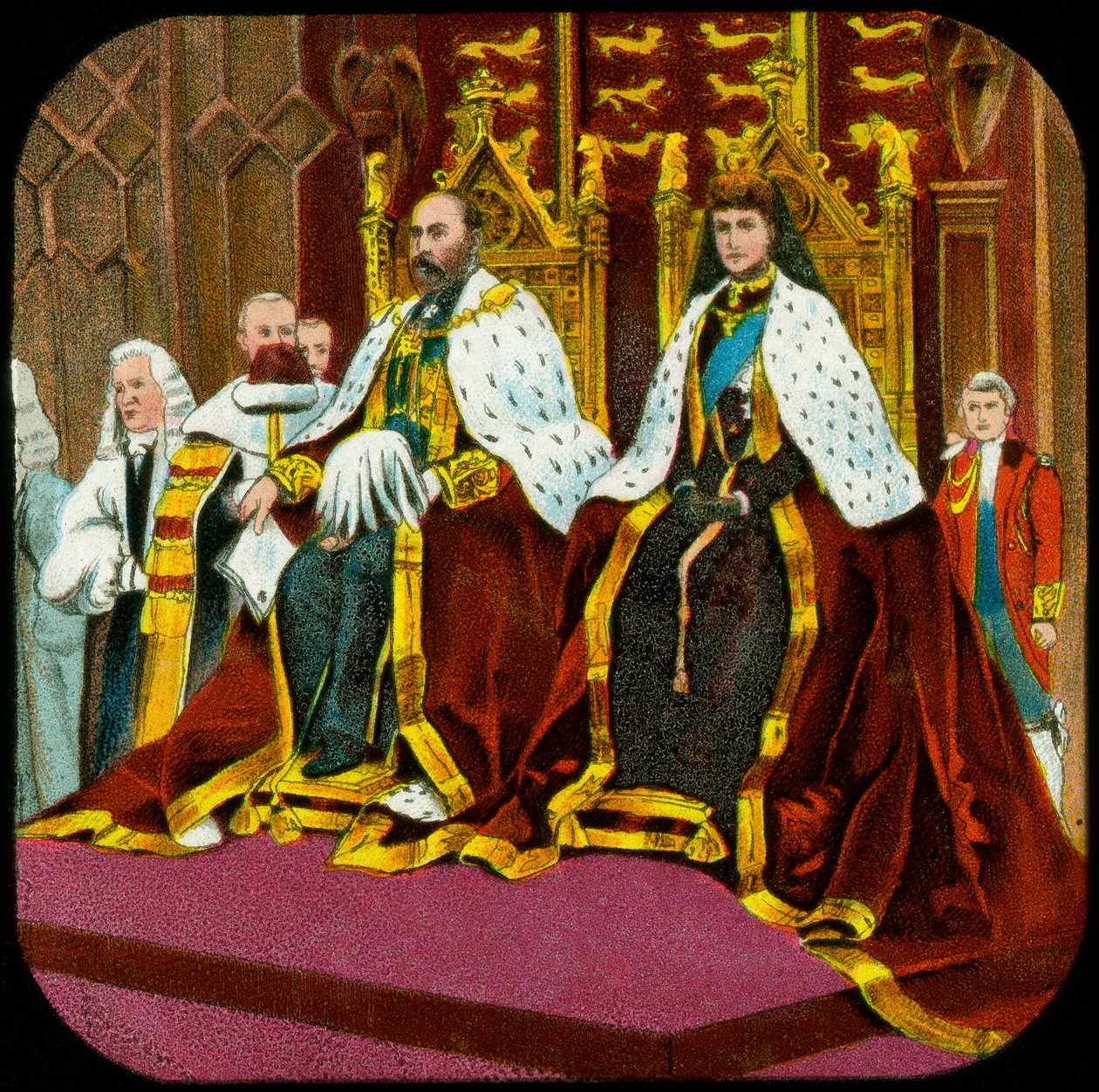 König Edward VII. und Königin Alexandra, feierliche Parlamentseröffnung, Westminster, ca. 1902-1909 von Unbekannt