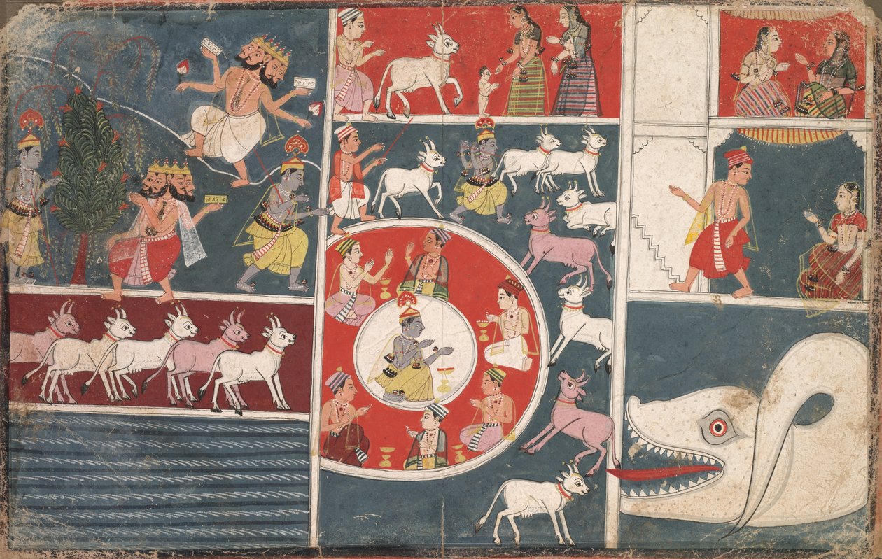 Krishna spielt die Flöte und andere Episoden aus dem Bhagavata Purana von Unbekannt Unbekannt