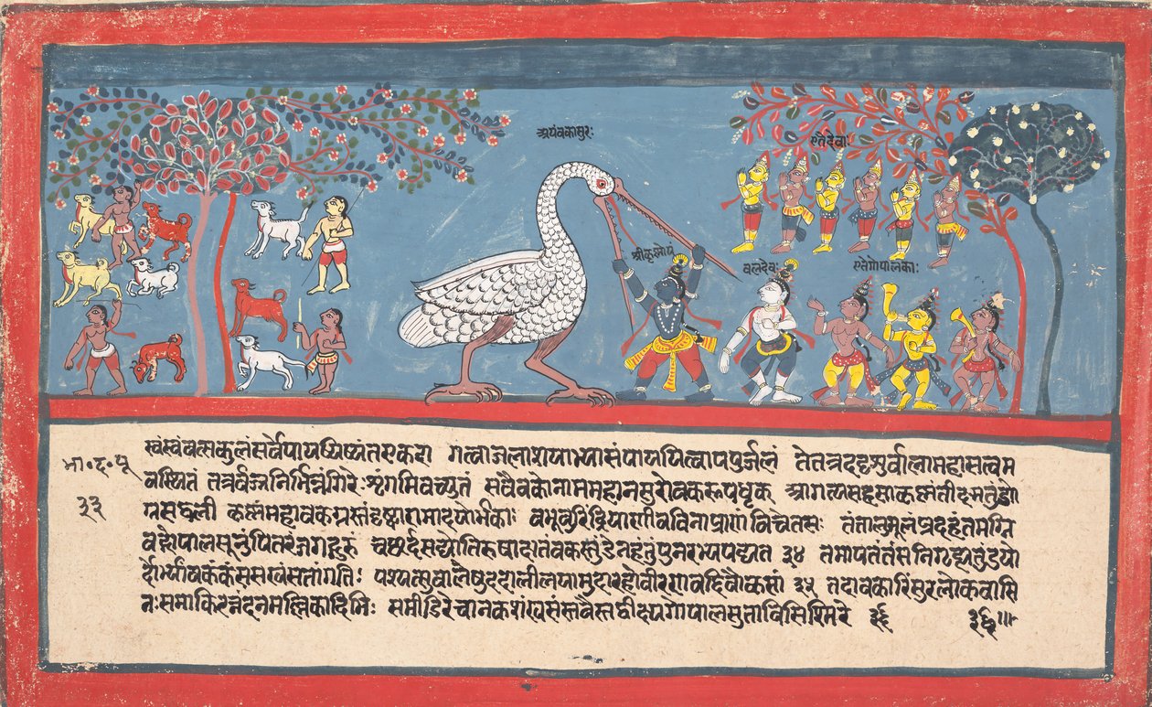 Krishna tötet Bakasura, den Kranichdämon von Unbekannt