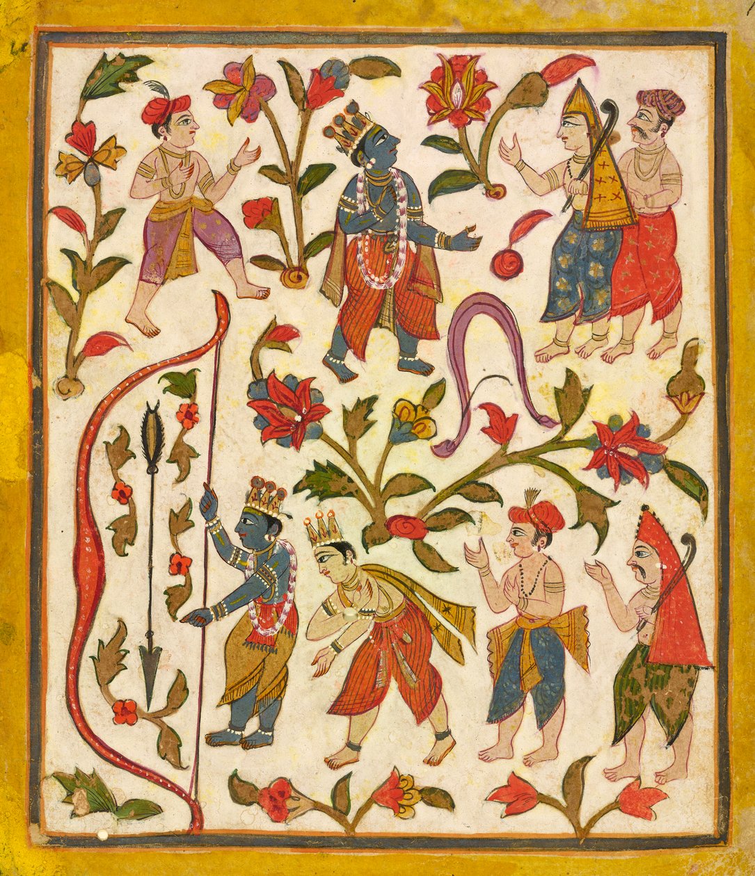 Krishna und der Bogen, Folio 24 aus dem Tula Ram Bhagavata Purana, ca. 1720 von Unbekannt