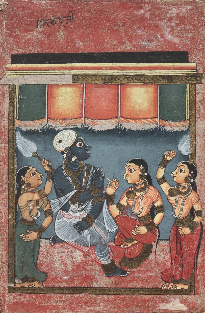 Krishna mit Radha und zwei Begleitern recto, Jagannath, Subhadra und Balarama verso, 18. Jahrhundert von Unbekannt