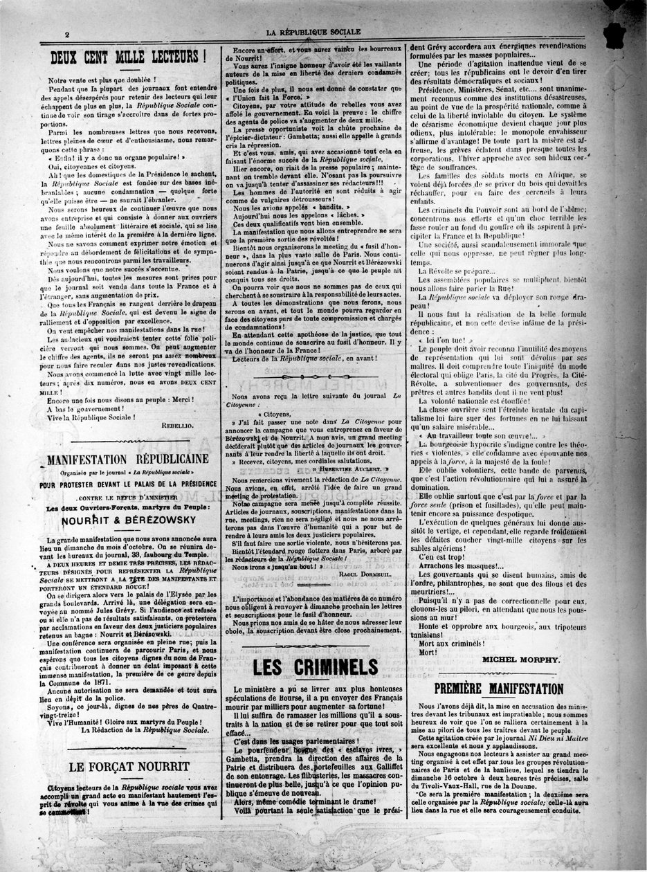 La Republique Sociale Zeitung vom 13. Oktober 1881 von Unbekannt