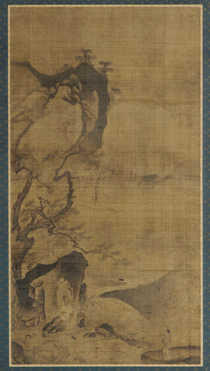 Landschaft: Berge und Wasser, eine Figur unter einer Kiefer von Unbekannt