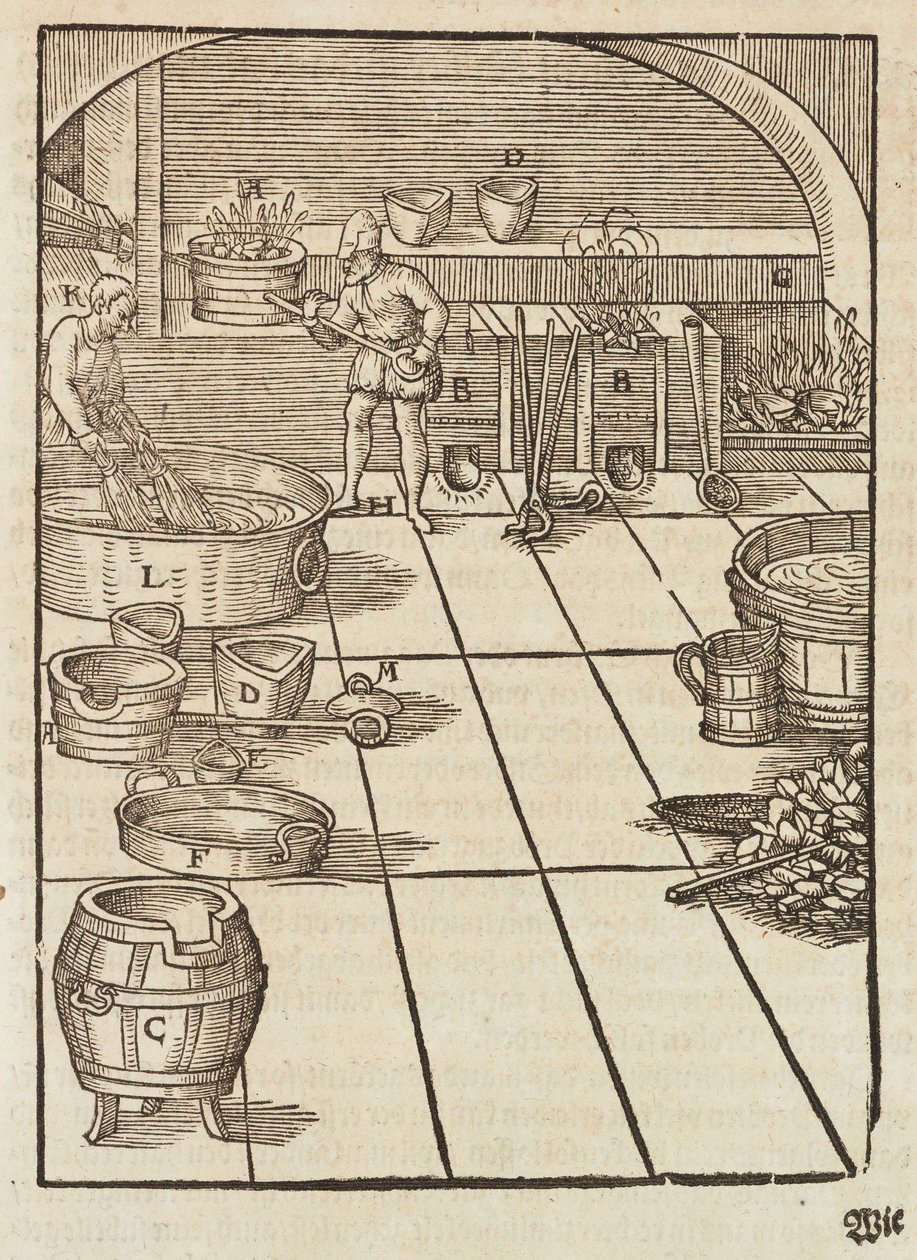 Das Pastillieren von Silber - Gravur aus Beschreibung der Erze und der wichtigsten Methoden des Bergbaus, von Lazarus Ecker von Unbekannt