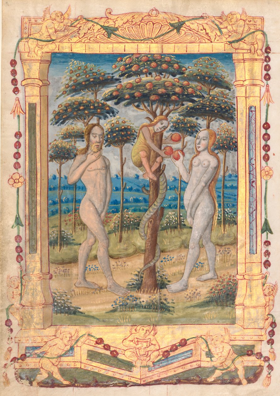 Blatt aus einem Stundenbuch: Adam und Eva und der Sündenfall (recto) von Unbekannt