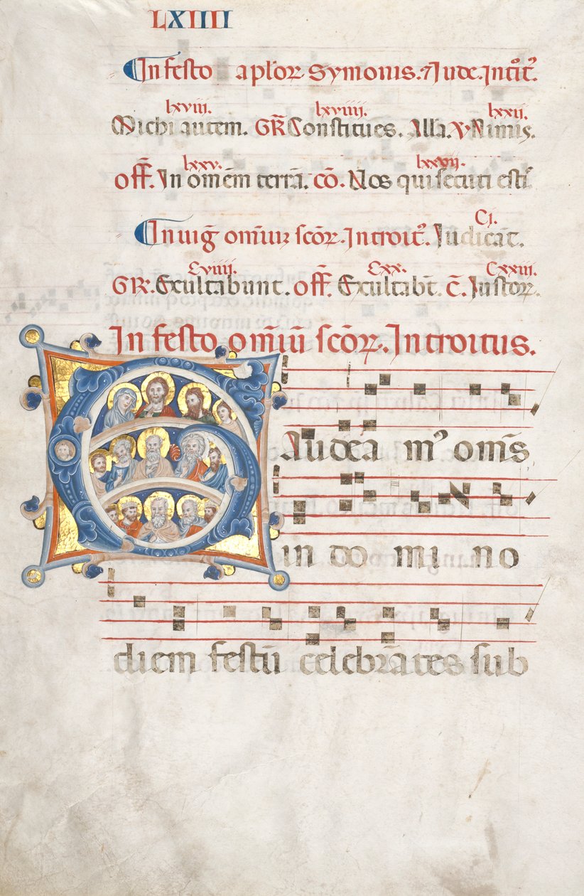 Blatt aus einem Graduale: Initiale G mit Christus, der Jungfrau und Aposteln, ca. 1300 von Unbekannt