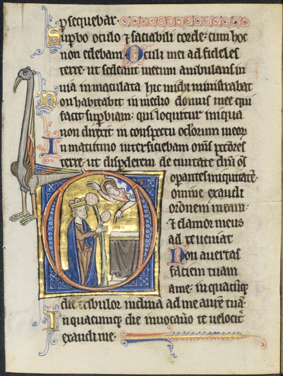 Blatt aus einem Psalter: Initiale D: David im Gebet vor einem Altar und Christus in einer Wolke, um 1270 von Unbekannt