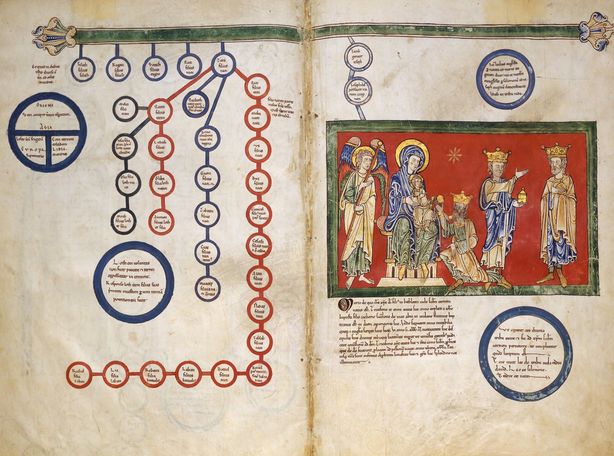 Blätter aus einem Beatus-Manuskript: Bifolium mit einem Teil der Genealogie Christi (ca. 1180) von Unbekannt