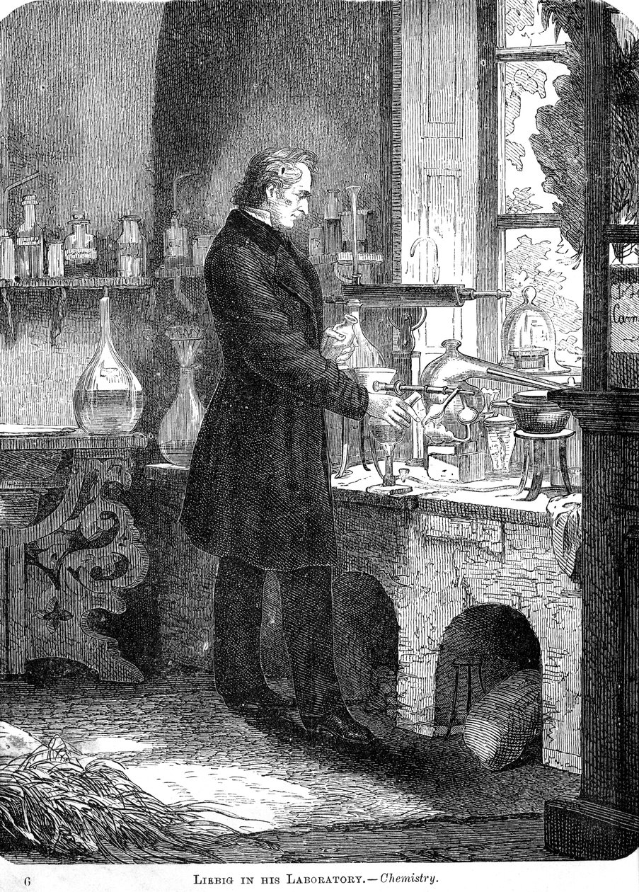 Liebig in seinem Labor - Chemie, Mitte des 19. Jahrhunderts um 1885 von Unbekannt