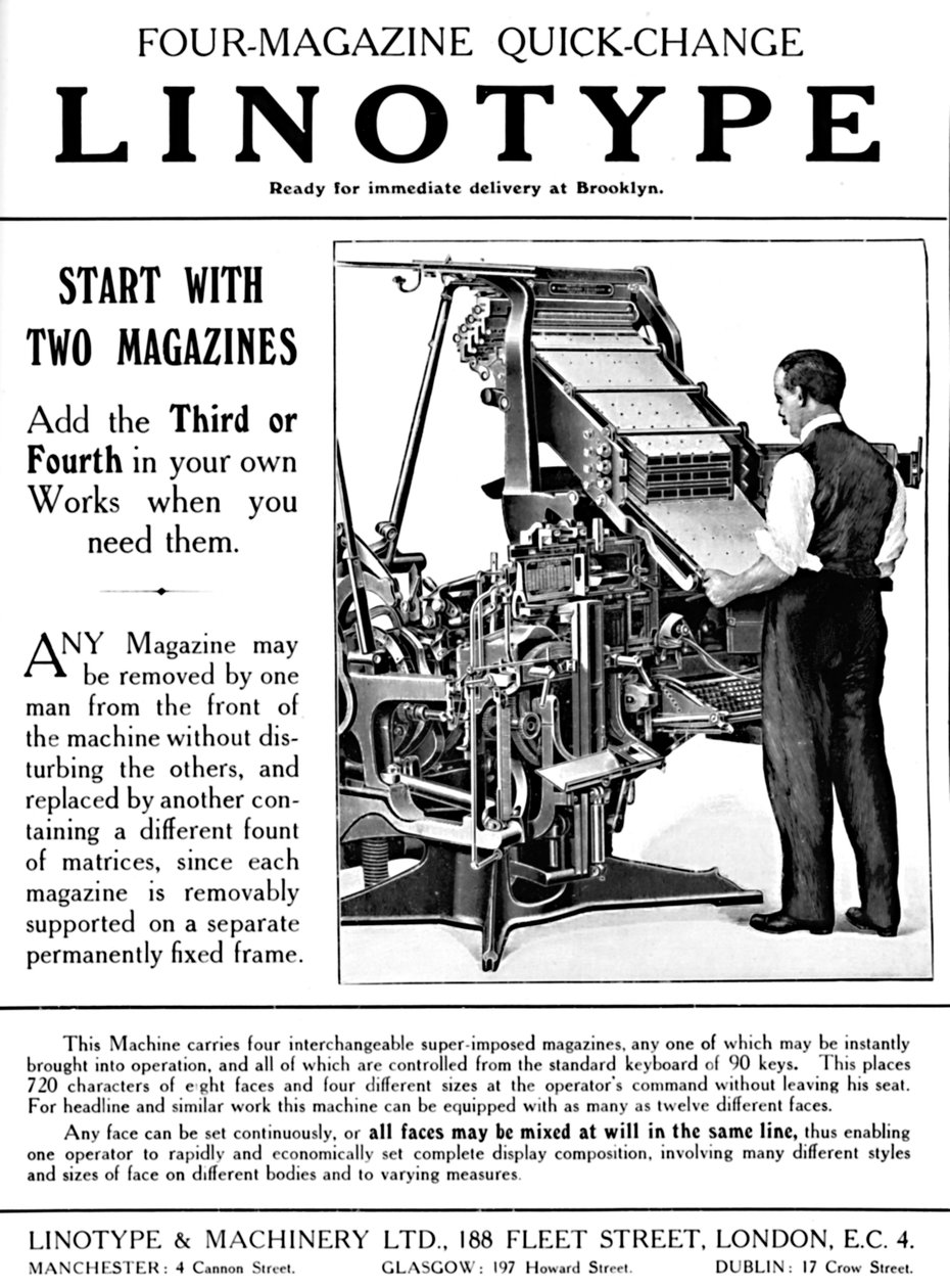 Linotype & Machinery Ltd. Werbung, 1919 von Unbekannt