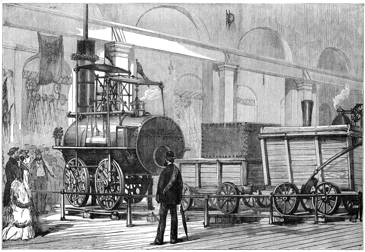 Locomotion, die erste Dampflokomotive, beim Eisenbahnjubiläum, Darlington, Durham, 19. Jahrhundert von Unbekannt