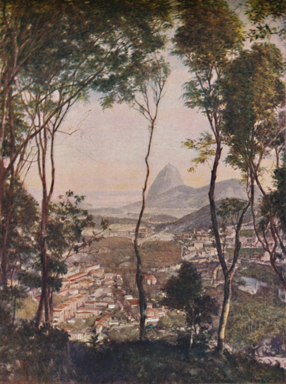 Üppige Wälder auf dem Hügel von Santa Thereza, die auf die Dächer von Lapa hinabblicken, um 1935 von Unbekannt