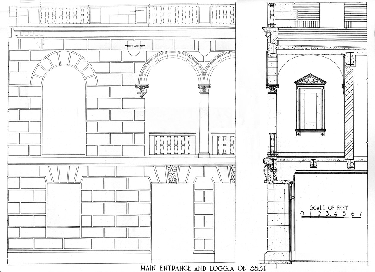 Haupteingang und Loggia in der 38. Straße, Fraternity Clubs Building, New York City, 1924 von Unbekannt