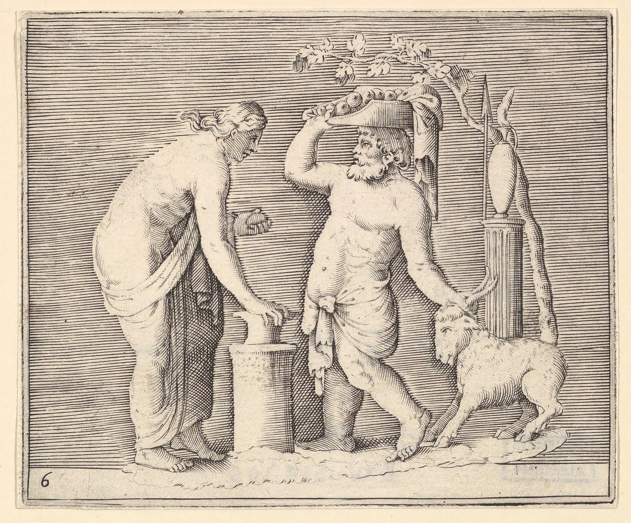 Mann und Frau opfern eine Ziege, veröffentlicht ca. 1599-1622 von Unbekannt