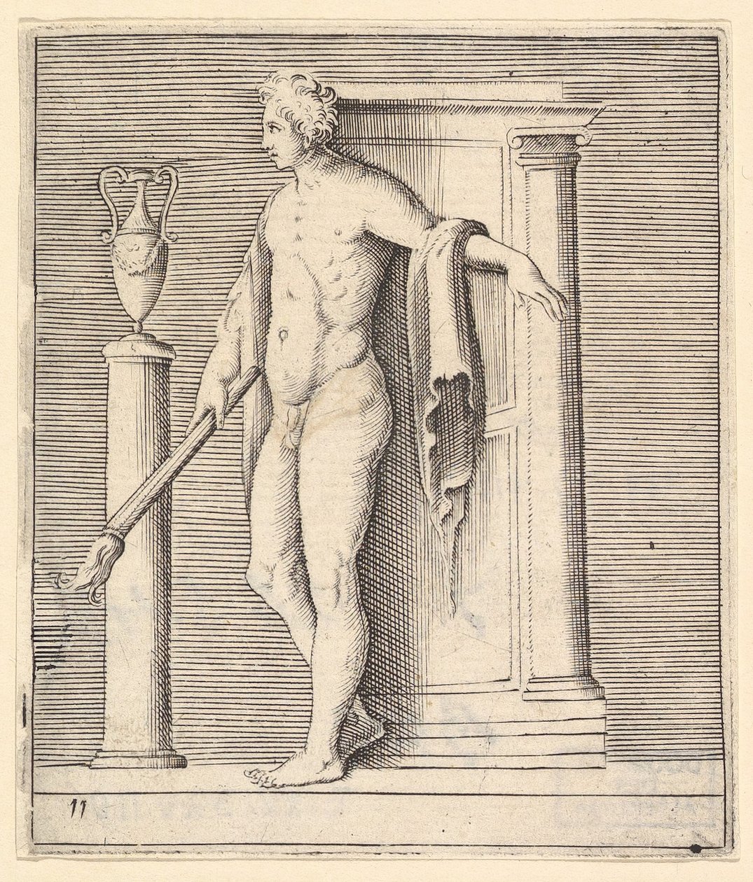 Mann mit Fackel an der Tempeltür, veröffentlicht ca. 1599-1622 von Unbekannt