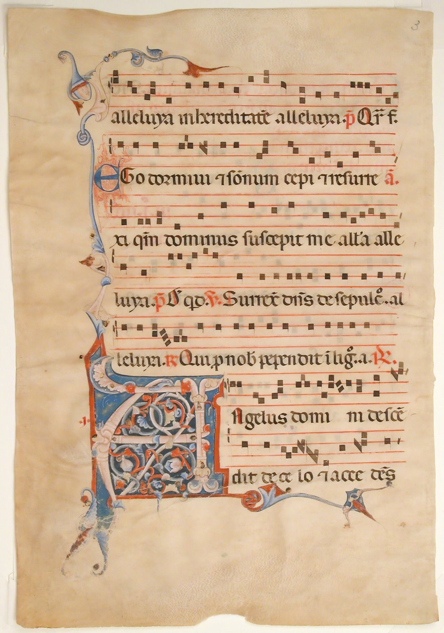 Manuskriptblatt mit verziertem Initial A, aus einem Antiphonar von Unbekannt