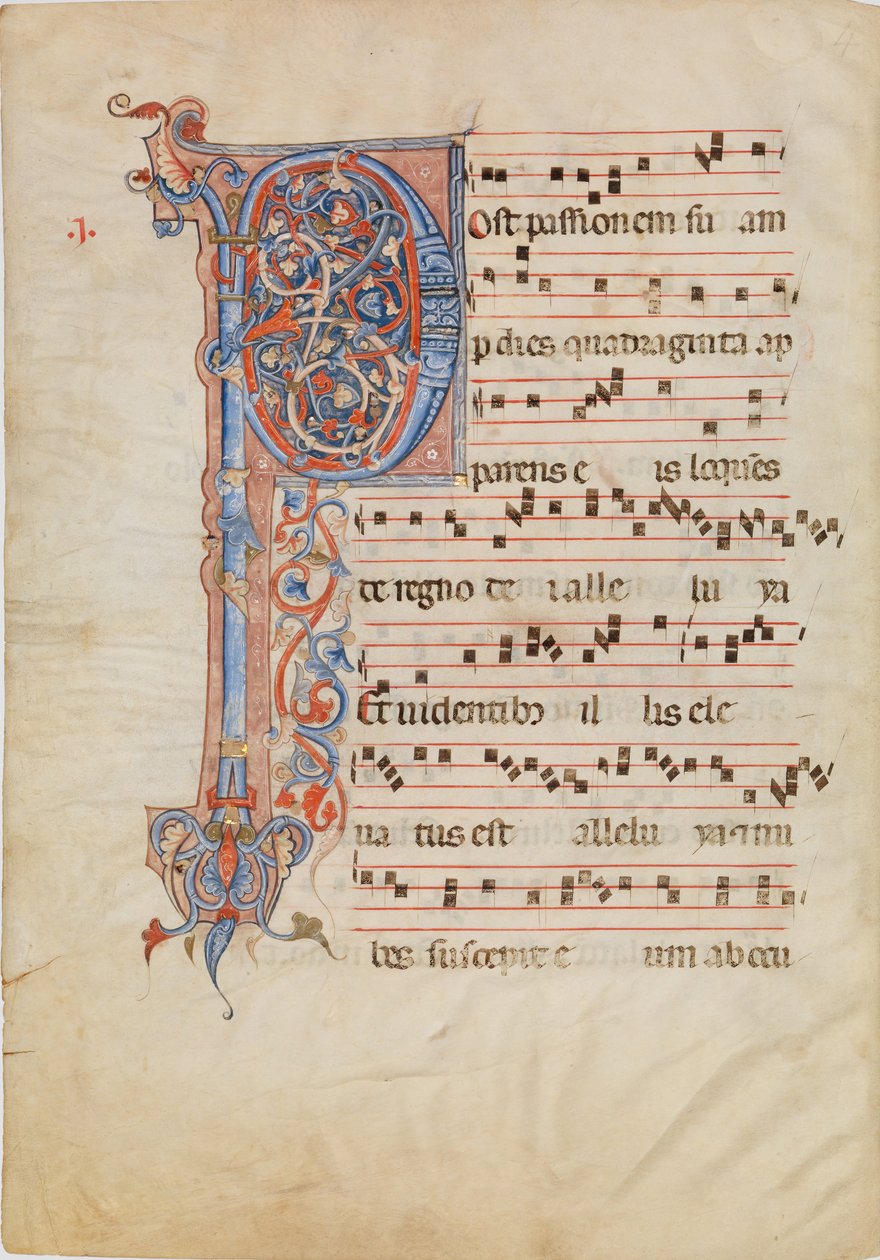 Manuskriptblatt mit verziertem Initial P, aus einem Antiphonar, ca. 1250-60 von Unbekannt