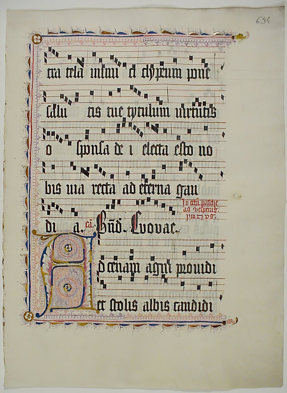 Manuskriptblatt mit Initiale A, aus einem Antiphonar, Deutsch, zweites Viertel des 15. Jahrhunderts von Unbekannt