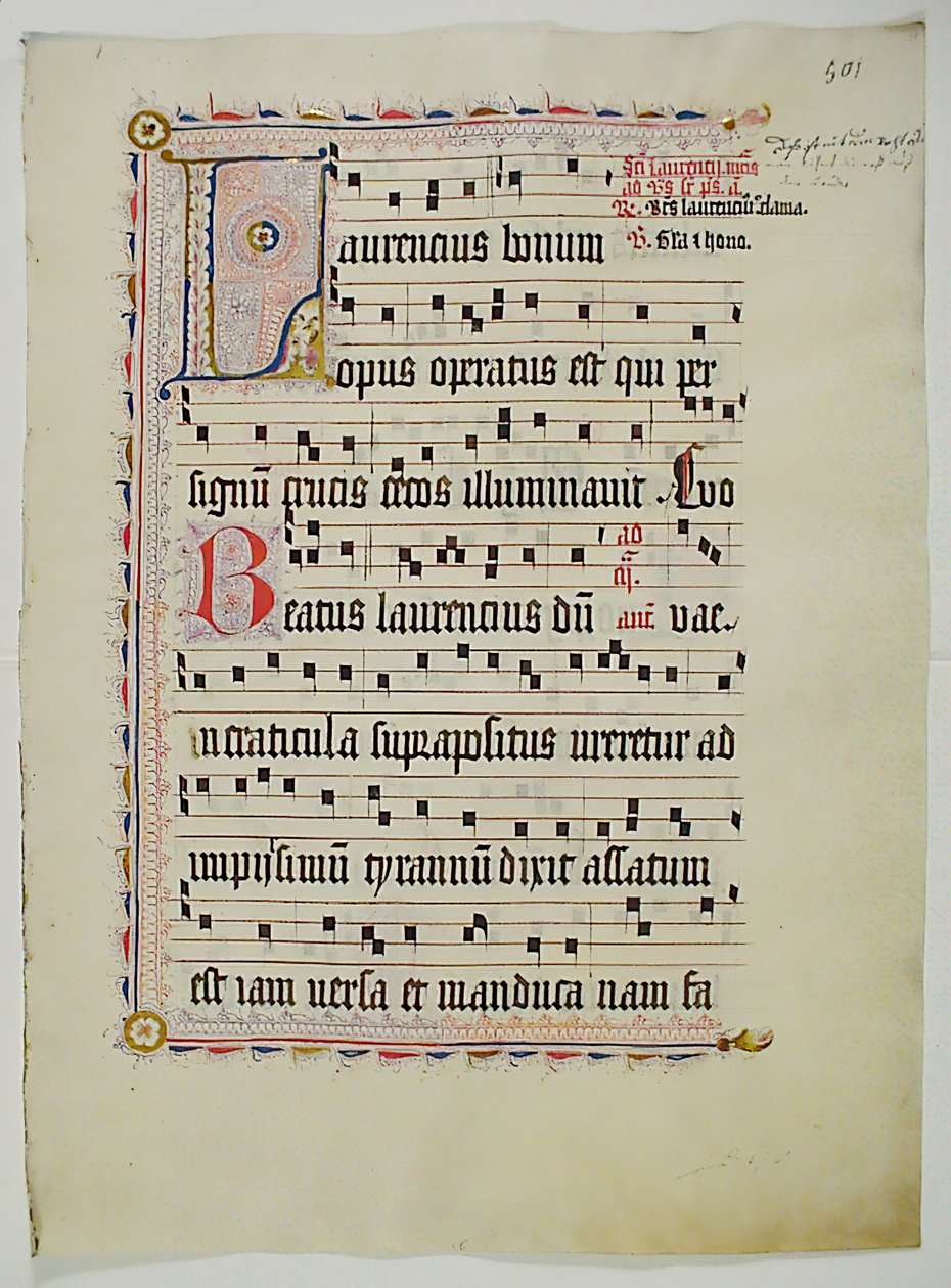 Manuskriptblatt mit Initiale L, aus einem Antiphonar, Deutsch, zweites Viertel des 15. Jahrhunderts von Unbekannt