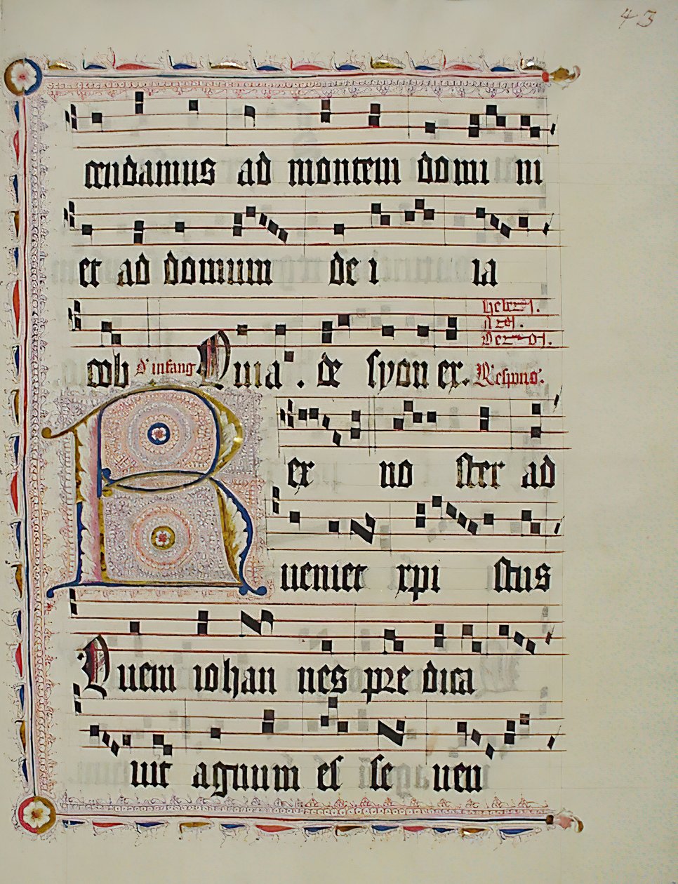 Manuskriptblatt mit Initiale R, aus einem Antiphonar von Unbekannt