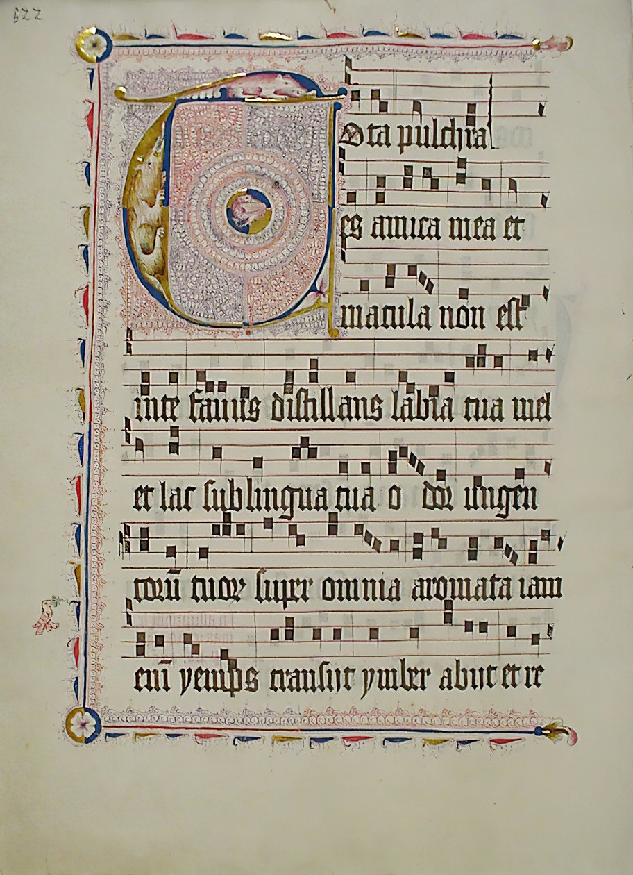 Manuskriptblatt mit Initiale T, aus einem Antiphonar, Deutsch von Unbekannt