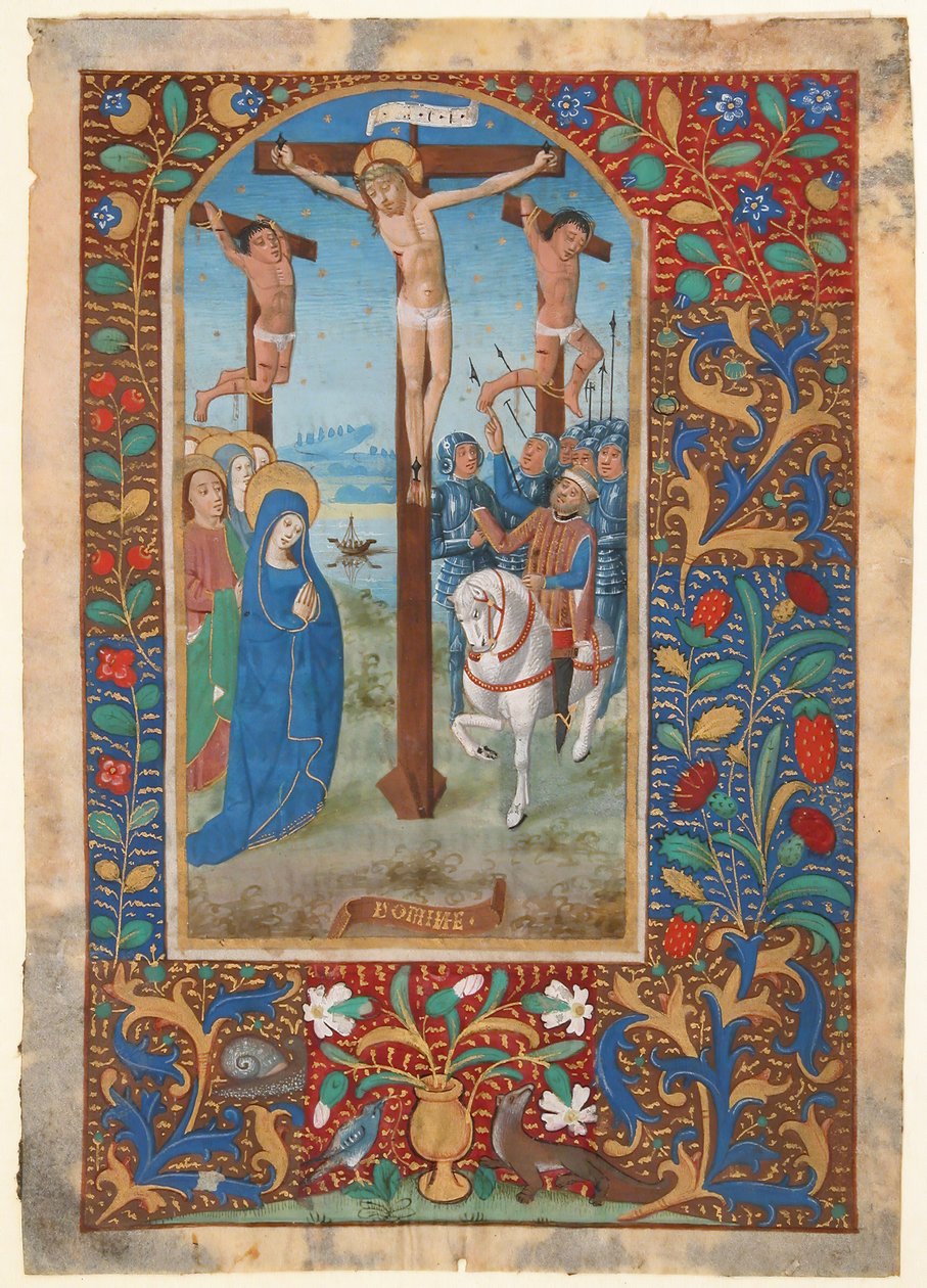 Manuskriptblatt mit der Kreuzigung, aus einem Stundenbuch (letztes Viertel des 15. Jahrhunderts) von Unbekannt
