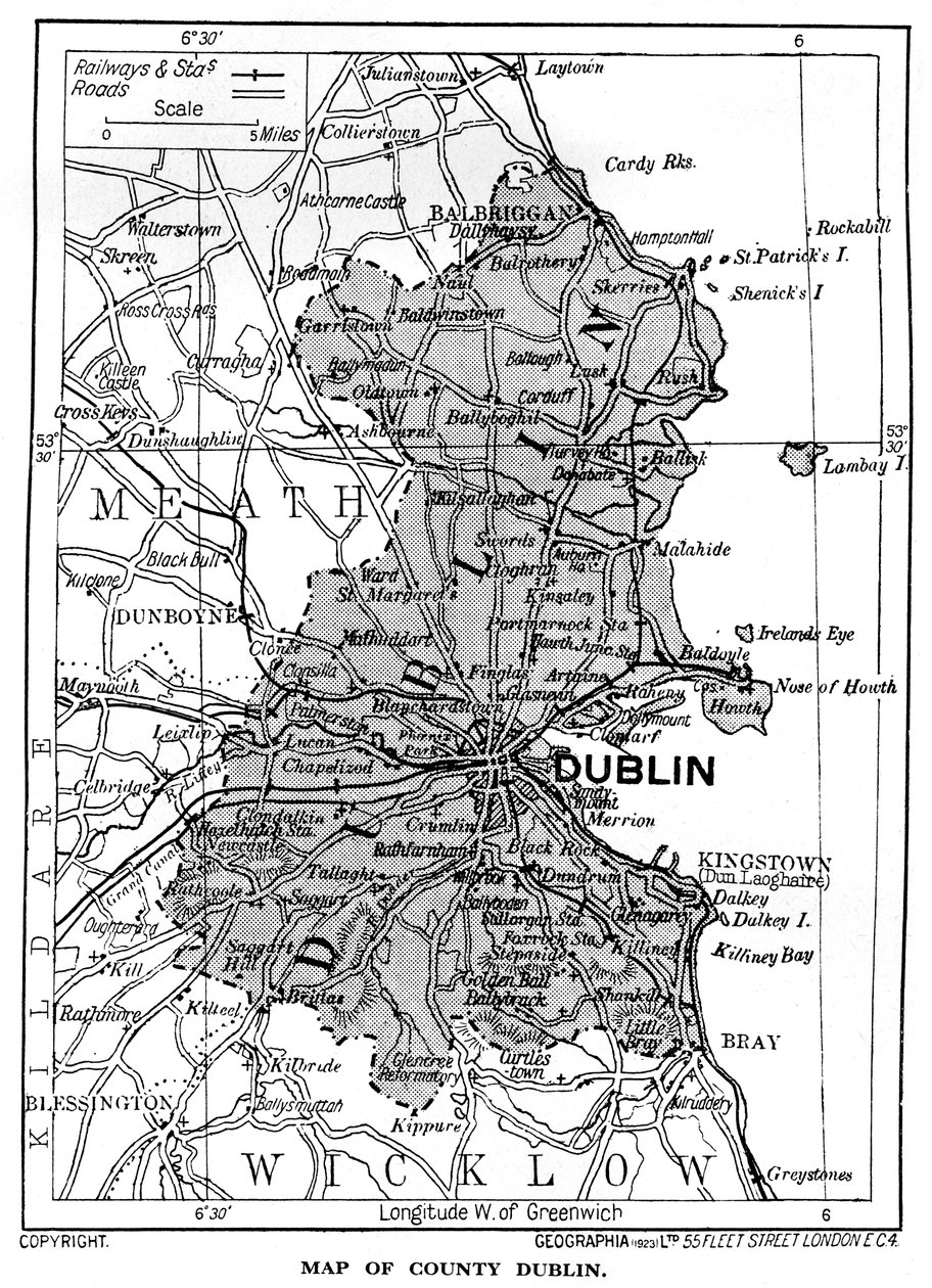 Karte von County Dublin, Irland, 1924-1926 von Unbekannt
