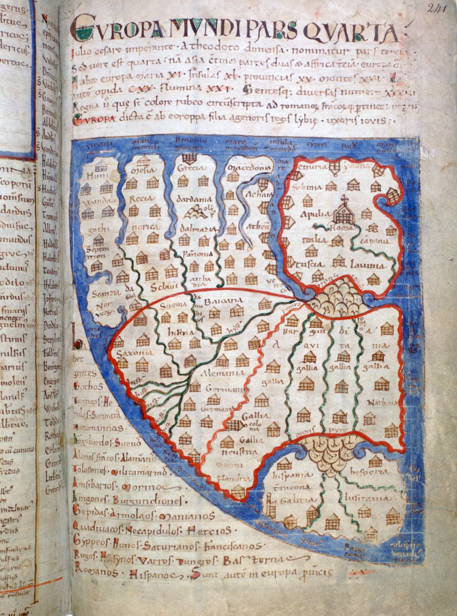 Karte von Europa, eine Seite aus Liber Floridus, 12. Jahrhundert von Unbekannt