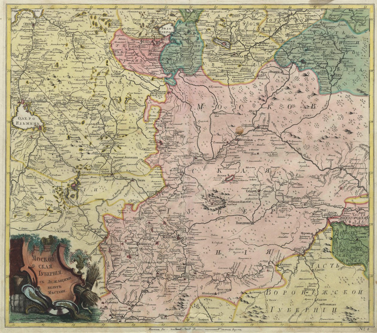 Karte des Gouvernements Moskau und Teile der nächstgelegenen Provinzen, 1745 von Unbekannt