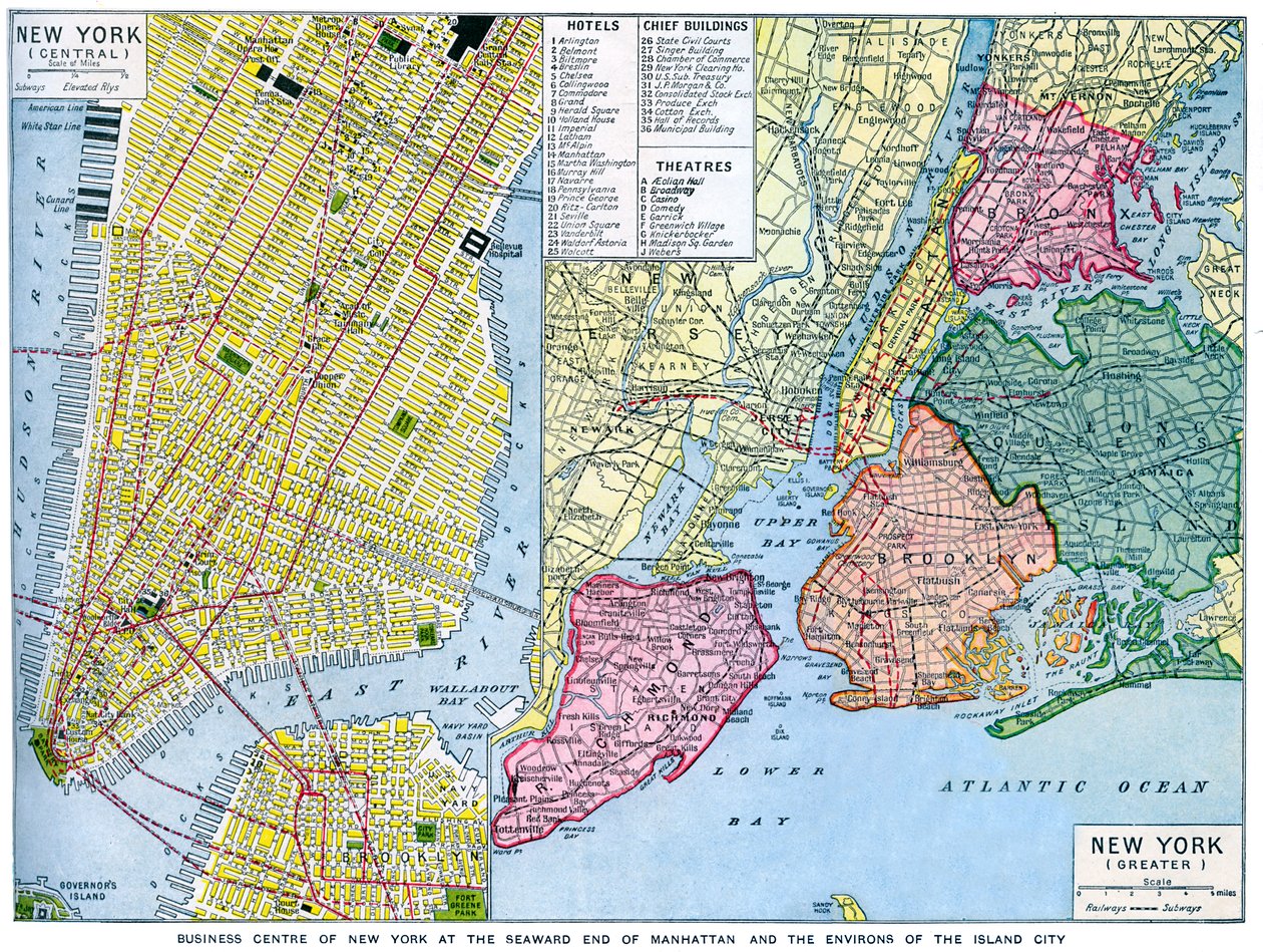 Karte von New York City, USA, ca. 1930er Jahre von Unbekannt