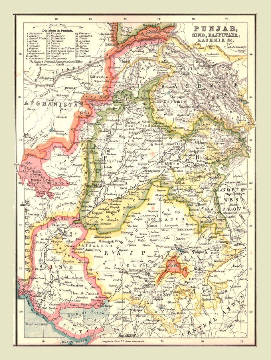 Karte von Punjab, Sind, Rajputana und Kaschmir, 1902 von Unbekannt