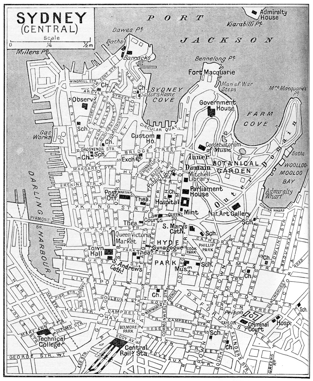 Karte von Zentralsydney, New South Wales, Australien von Unbekannt
