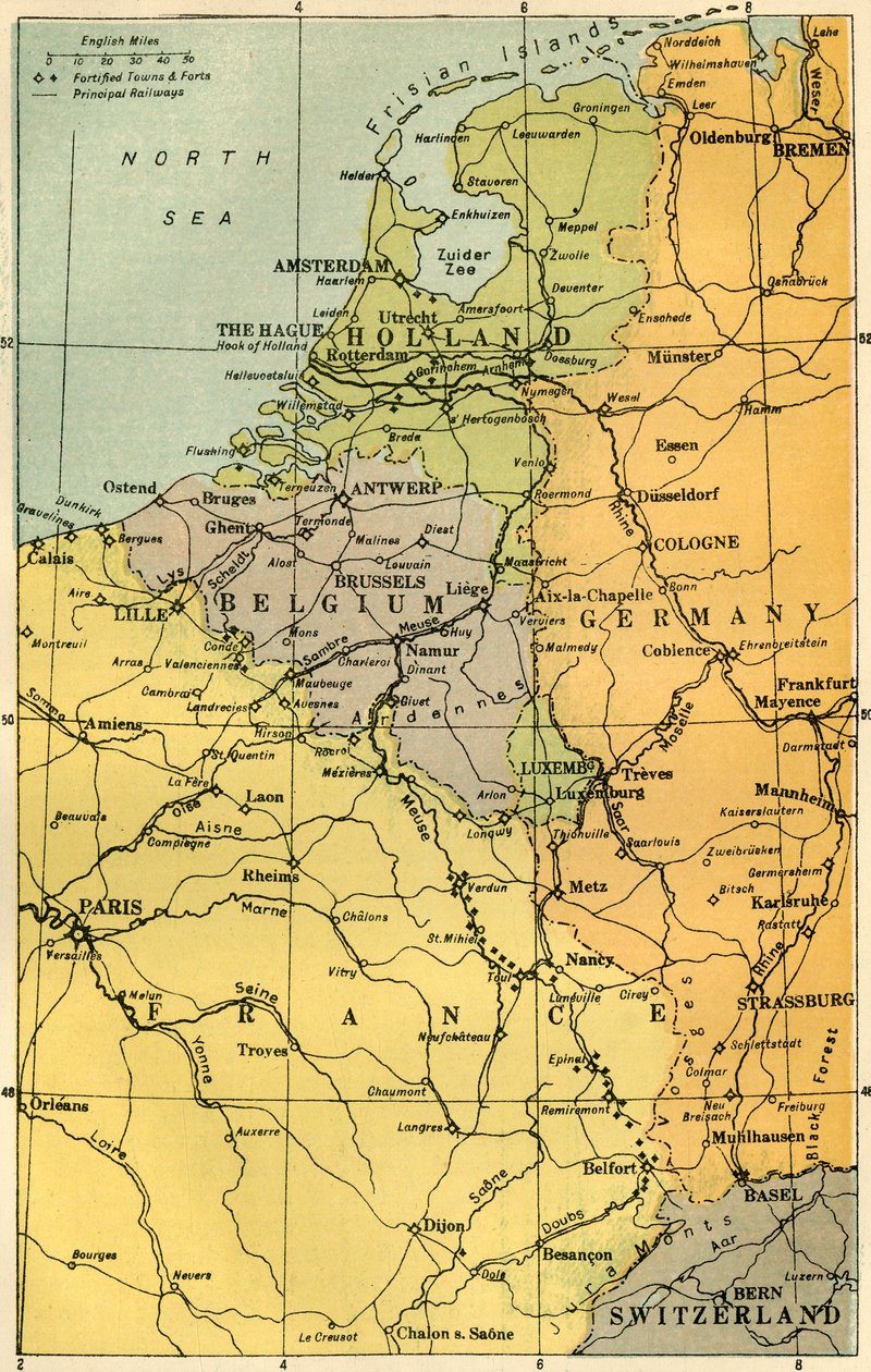 Karte der belgischen Grenze mit Festungen, 1919 von Unbekannt