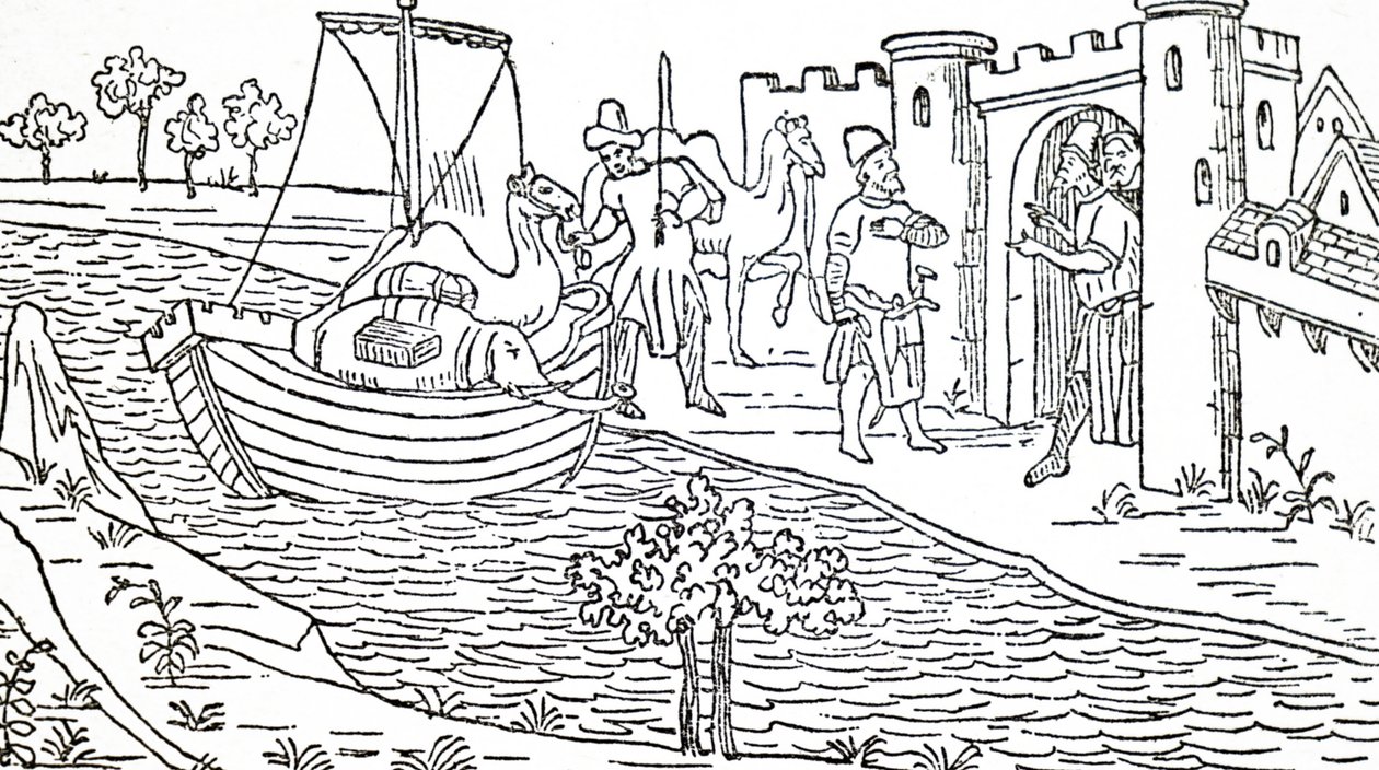 Marco Polo und seine Onkel kommen in Hormuz an von Unbekannt