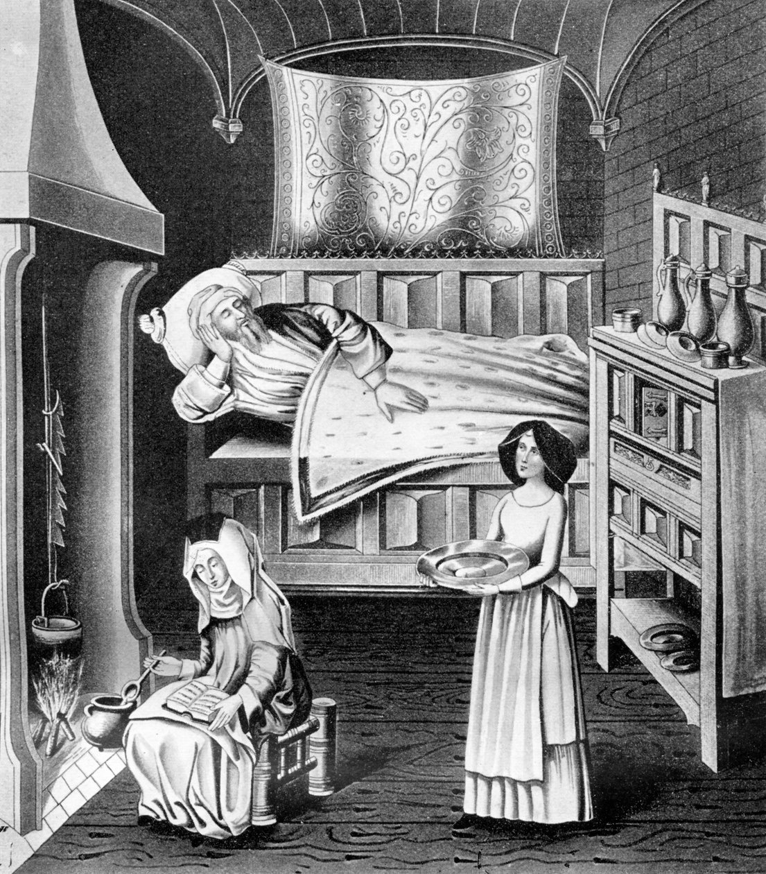 Matron und Diener im Krankenzimmer, ca. 1470 von Unbekannt