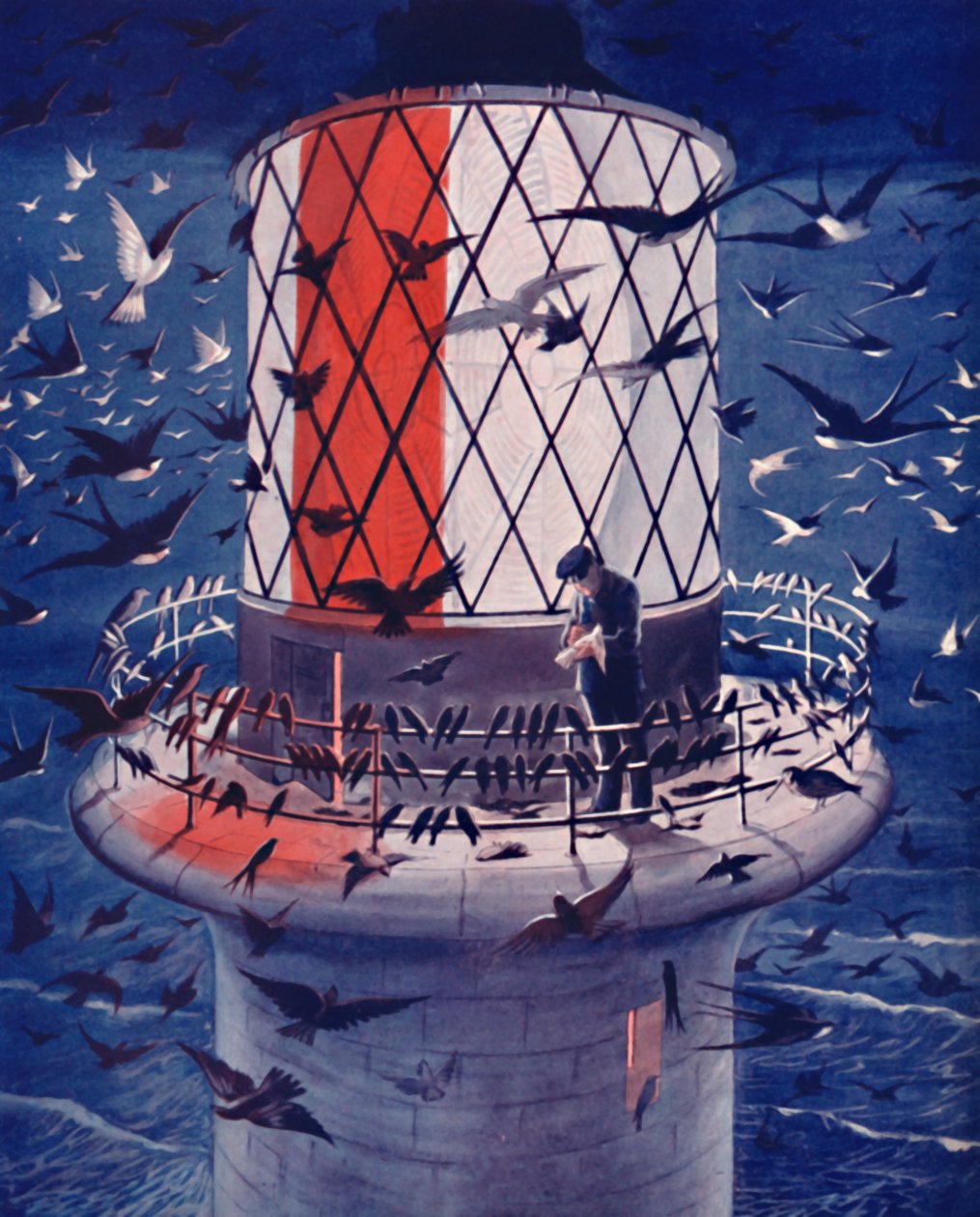 Zugvögel besuchen den Leuchtturm, 1935 von Unbekannt