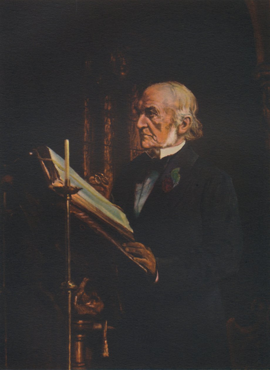 Mr. Gladstone liest die Lektion in der Kirche von Hawarden, ca. 1890er von Unbekannt