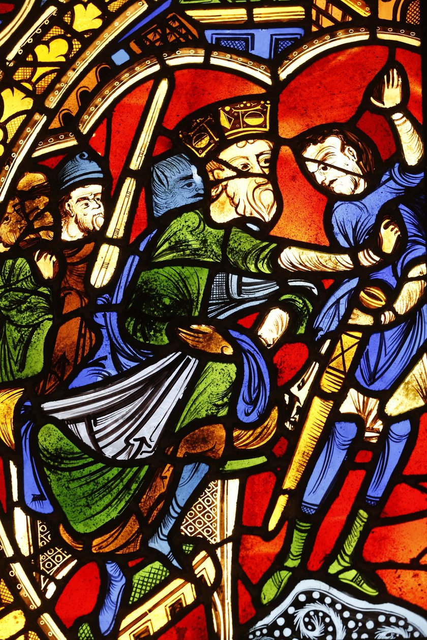 Nationalmuseum der französischen Denkmäler. Kathedrale Saint Pierre. Buntglasfenster. Die Verurteilung des Heiligen Paulus, Paris, Frankreich von Unbekannt