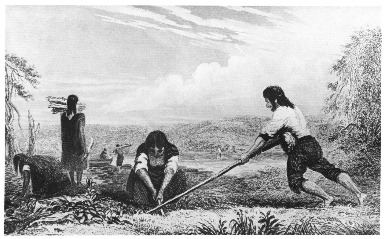 Eingeborene von Chiloe, Patagonien, benutzen einen Brustpflug, 1839 von Unbekannt