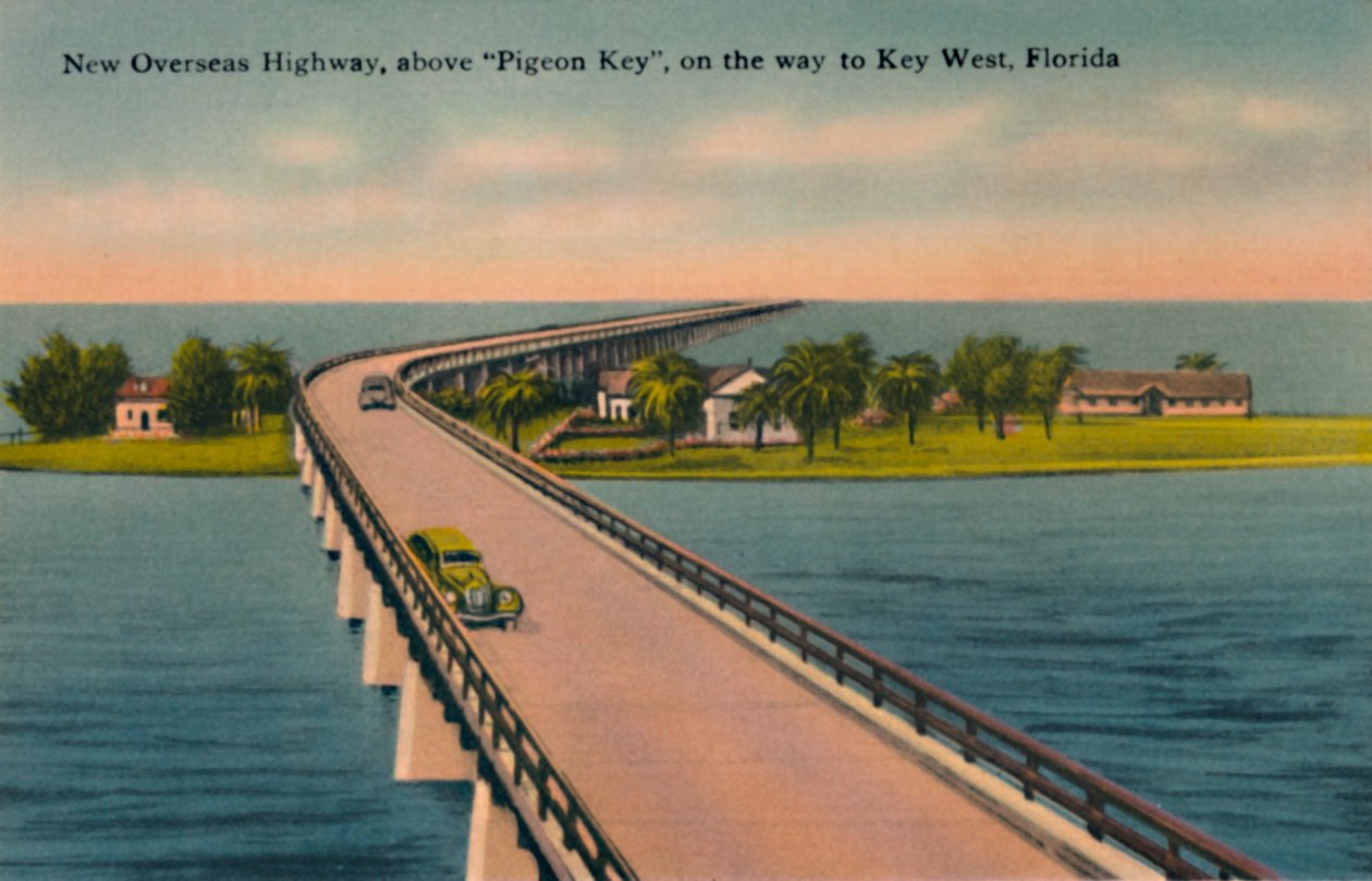 Neue Übersee-Autobahn, über Pigeon Key, nach Key West, Florida, ca. 1940er Jahre von Unbekannt
