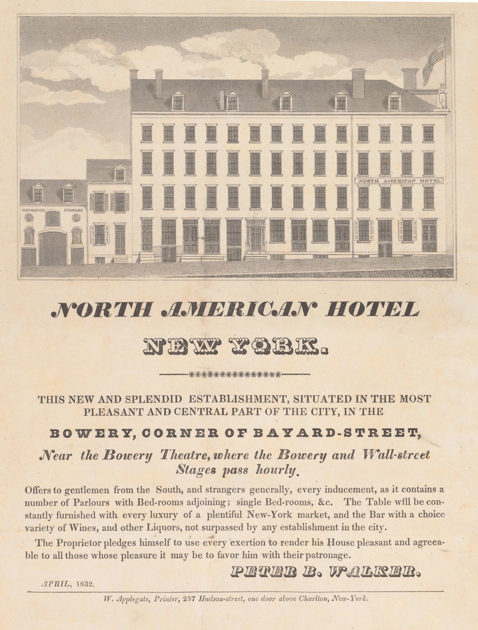 North American Hotel, New York, April 1832 von Unbekannt
