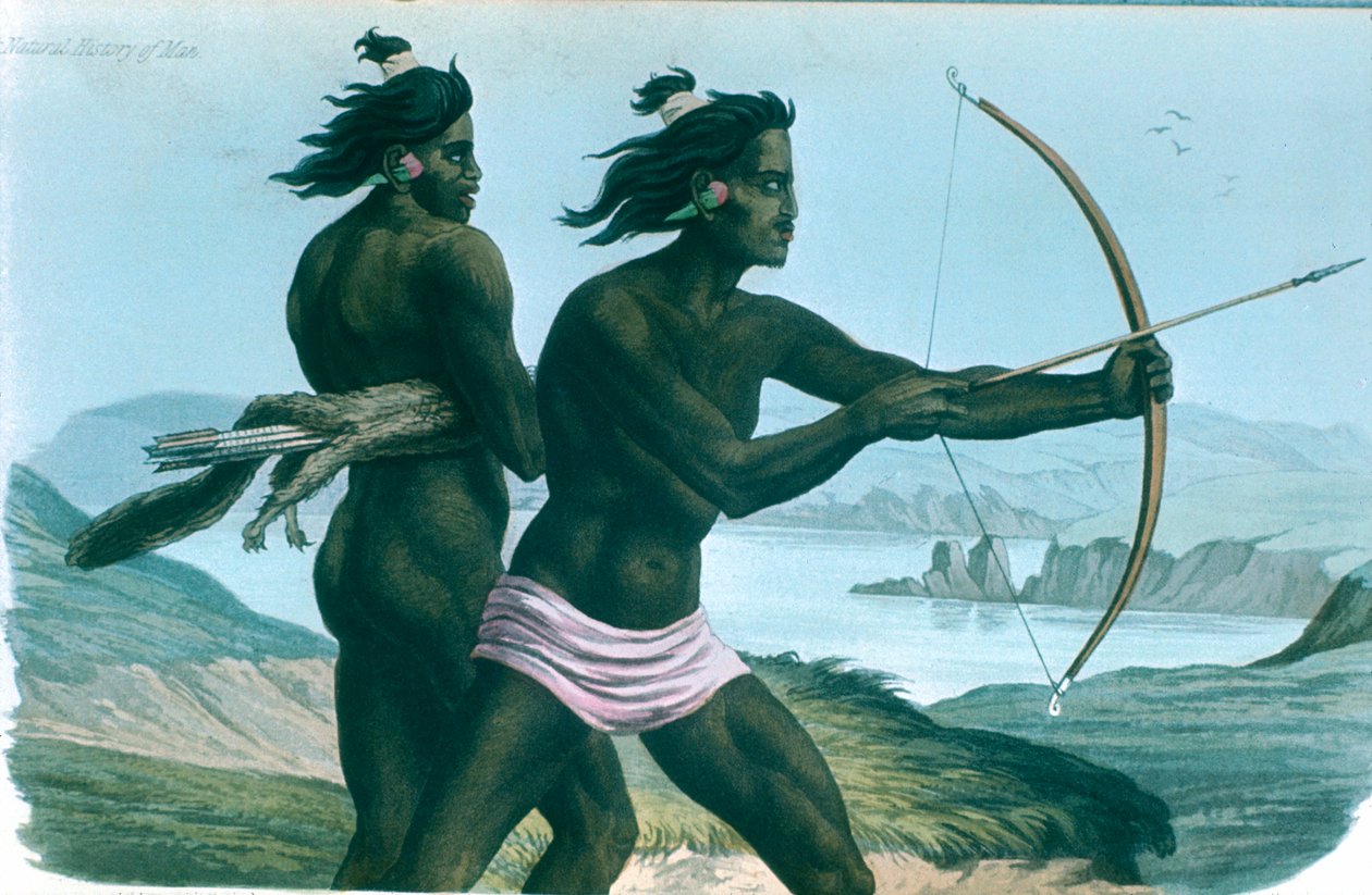 Nordamerikanische San Francisco Indianer jagen mit Pfeil und Bogen, um 1840 von Unbekannt