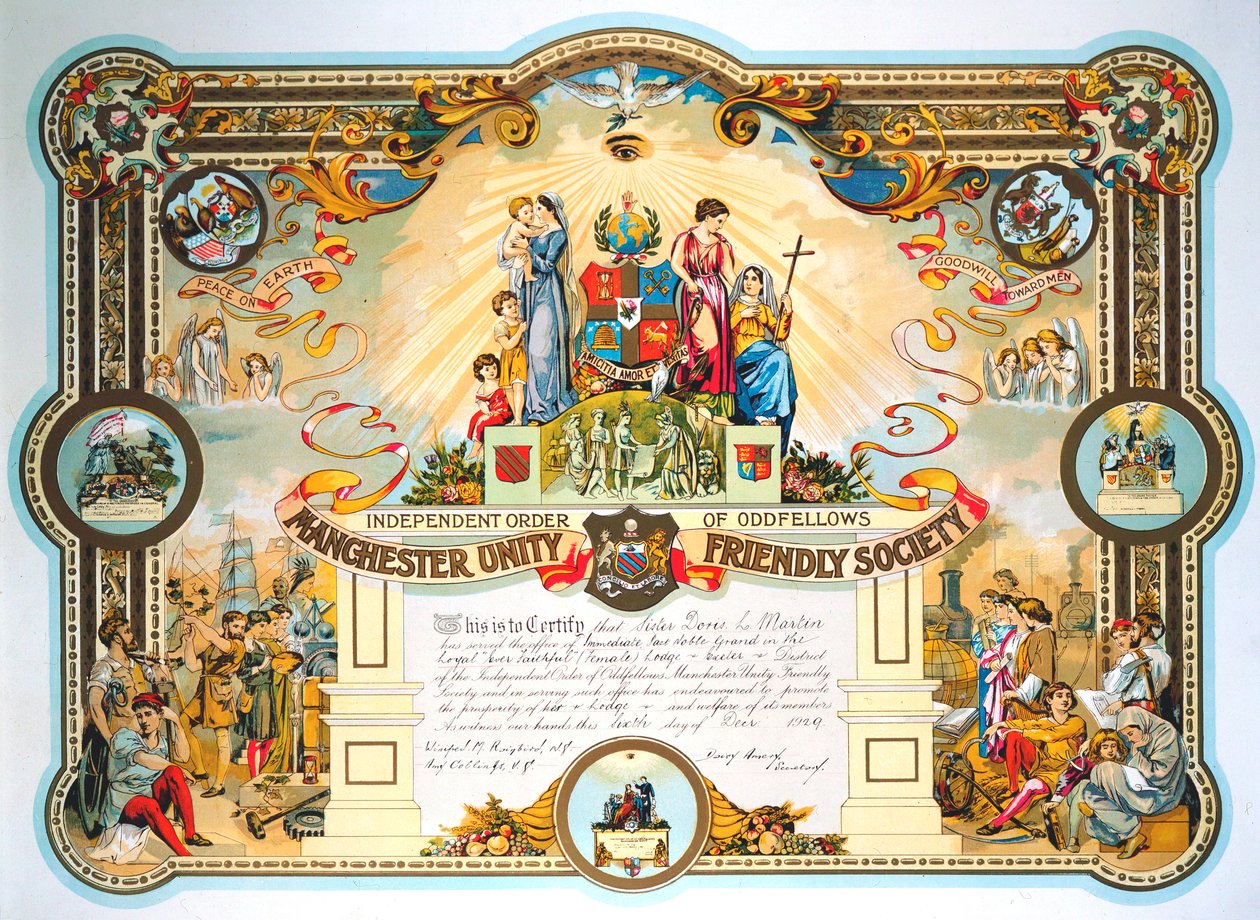 Zertifikat der Amtsträger der Female Lodge der Manchester Unity Friendly Society von Unbekannt
